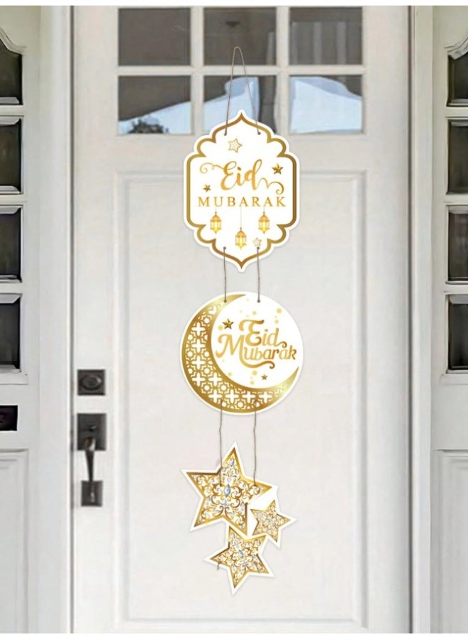 1 قطعة ديكور معلق على الباب بتصميم هلال ونجمة باللونين الأسود والذهبي لرمضان، زينة ورقية معلقة للعيد، ديكور العيد، مستلزمات حفلة العيد الإسلامية، ديكور منزلي - Image 1